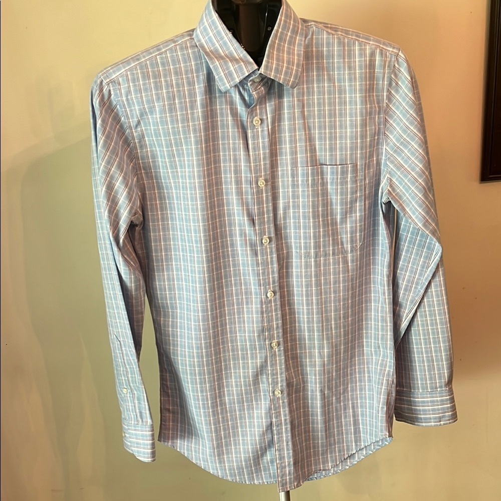 Nordstrom Blue and White Plaid Button-Up Shirt